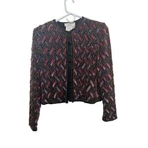 Vintage Papell Boutique Women's Beaded Sequin Embellished Evening Jacket Size 6P
